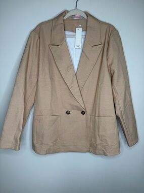Women's Double-Breasted Camel Blazer Jacket